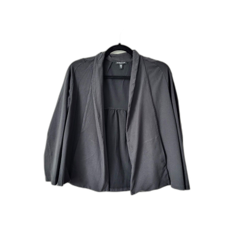 Eileen Fisher Black Open-Front Coat – Size PM (Viscose Blend)